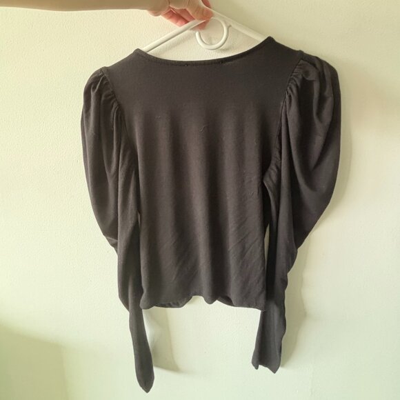 Frame Agnes Ruched Knit Black Long Sleeve Top, size XS - Picture 4 of 4